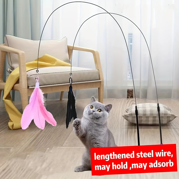 1pc Interactive Feather Cat Teaser Stick Toy with Bell and Suction Cup for Cat Play and Exercise