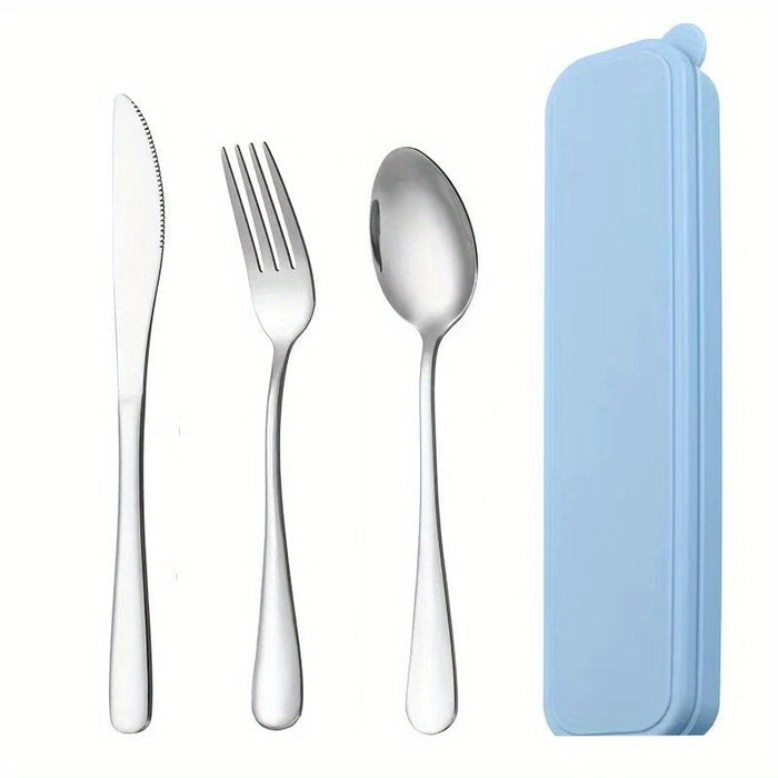 4-piece Portable Stainless Steel Travel Utensils Set with Knife, Fork, Spoon and Storage Case - Durable & Lightweight - Perfect for Office, School, Picnic, Camping and Outdoor Activities - Ideal Gift for Students, Travelers &