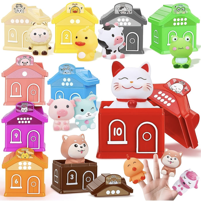 Toys for Kids Ages 1-3 Years Old - 20-Piece Farm Finger Puppets Set, Barn Counting & Matching Sorting Fine Motor Skills Educational Toys, Christmas and Birthday Gift