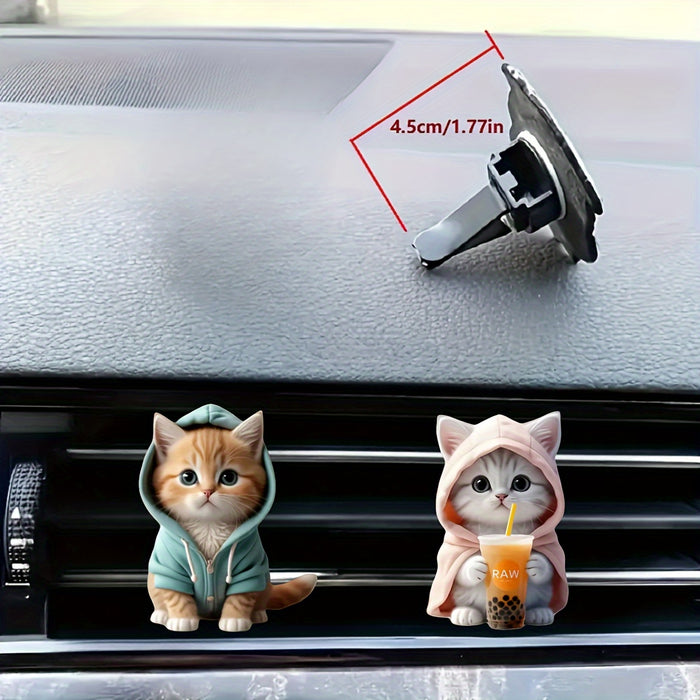 2pcs/set 2D Flat Cute Cat Acrylic Car Air Freshener Set - Car Aromatherapy Air Freshener with Long-lasting Fragrance