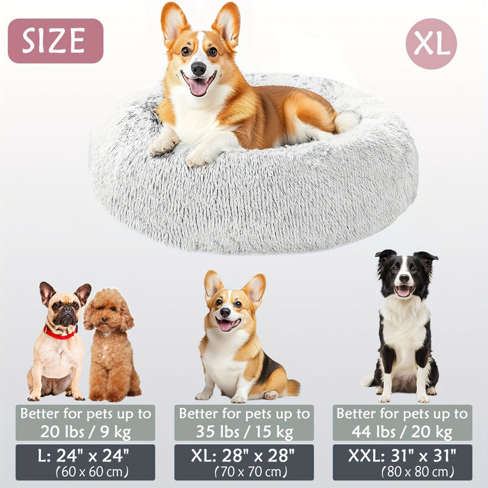 Calming Dog & Cat Bed, Donut Cuddler Warming Cozy Soft Round Bed, Fluffy Faux Fur Plush Cushion Bed For Small Medium And Large Dogs And Cats (16"/20"/24"/28"/31"/39") Christmas Gift