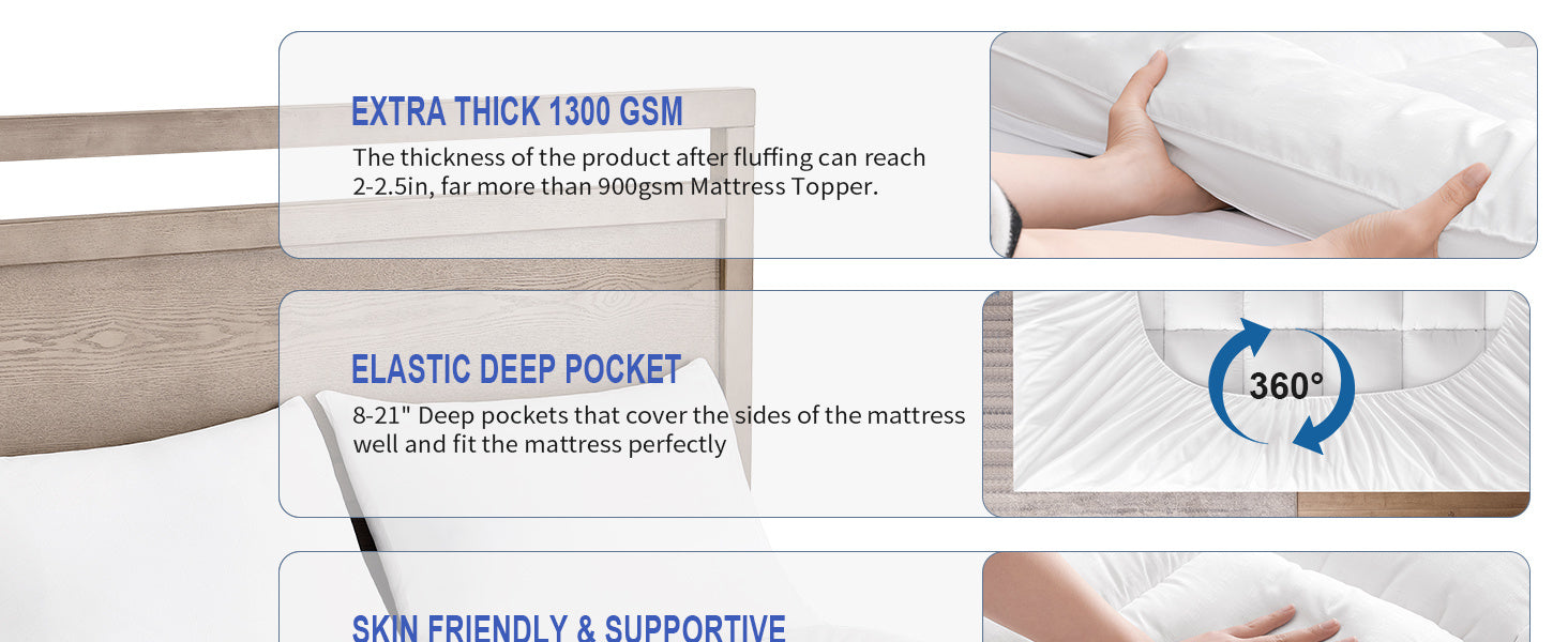 Cooling Mattress Topper, Breathable Extra Thick Mattress Protector with 8-21" Deep Pocket, Comfort Support Back Mattress Pad Cover