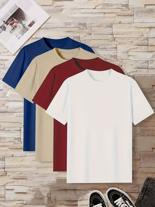 Men's Home Wear Solid Color T-shirt 4pcs Set