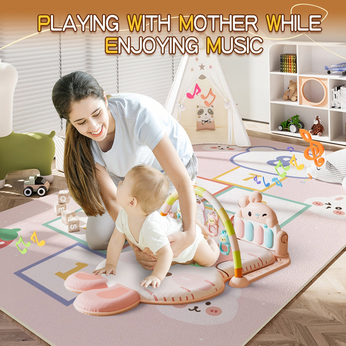 Bright Pink & Green Musical Youngsters Play Mat - Soft Padded Tummy Time Gym for Youngsters & Youngsters, Fun Activity Mat with Musical Notes & Animal Shapes, Easy Assembly, Durable PP Material