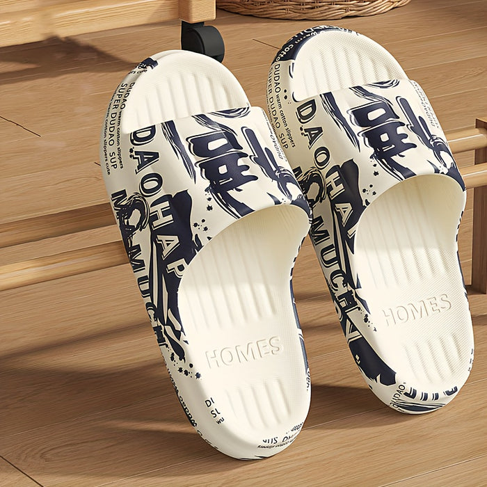 Men's Cartoon Print Slip-On Slippers - Soft EVA Indoor/Outdoor House Shoes for Bathroom, Shower & Beach - All-Season Comfort with Trendy Design, Cute Slippers