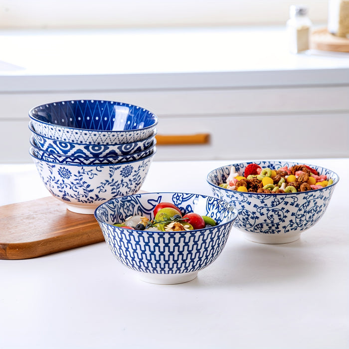 6pcs, Cerkik Ceramic Soup Bowls Set, 12oz/24oz, Porcelain Deep Cereal Bowl, Large Kitchen Dinner Bowl for Eating Salad, Dessert, Pasta, Noodle, Rice, Oatmeal, Microwave Dishwasher Oven Safe, Valentine's Day, Weddings, Vintage