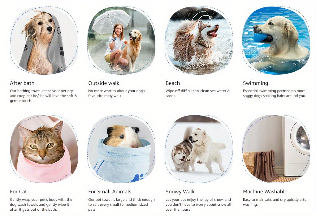 Quick-Drying Microfiber Dog Towel for Bath, Absorbent Pet Towel for Dogs and Cats, Medium Size