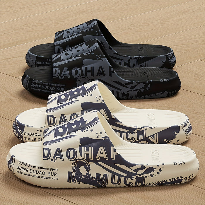 Men's Cartoon Print Slip-On Slippers - Soft EVA Indoor/Outdoor House Shoes for Bathroom, Shower & Beach - All-Season Comfort with Trendy Design, Cute Slippers