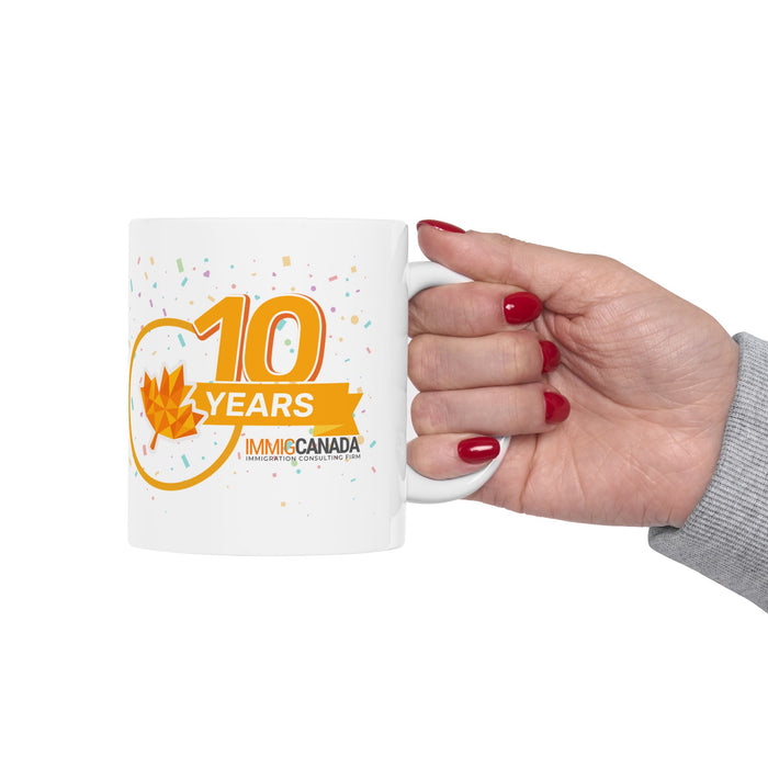 Personalized Celebratory Ceramic Mug, 10 Years Anniversary Gift, Canada Pride Coffee Cup, Birthday Celebration, Festive Drinkware