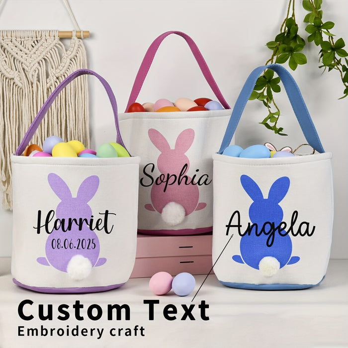 1pc Personalized Easter Basket with Embroidered Name - Cute Foldable Polyester Egg Hunt Basket, Lightweight & Hand Washable, Perfect for Easter Egg Hunts and Gifts, Personalized Gifts | Pastel Colored Basket | Foldable Design