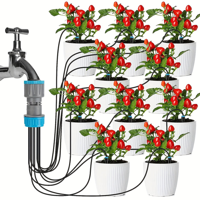 Garden Automatic Watering Device, Gardening Irrigation System, Drip Seepage Device with 10 Dripper Head Kit for Greenhouse Balcony Pot Plants Accessories(Threaded connection: 1/2 inch (20mm)
