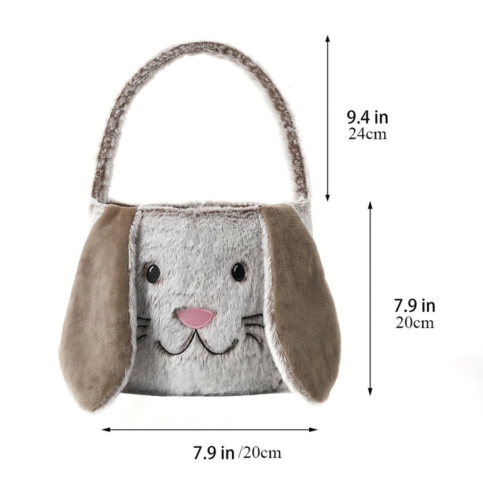 Customizable Easter Bunny Plush Basket with Embroidered Name - Soft Polyester Rabbit Ear Design Candy & Egg Hunt Basket, Perfect for Holiday Parties, Gifts, and Decorations (Blue, Pink, Beige)