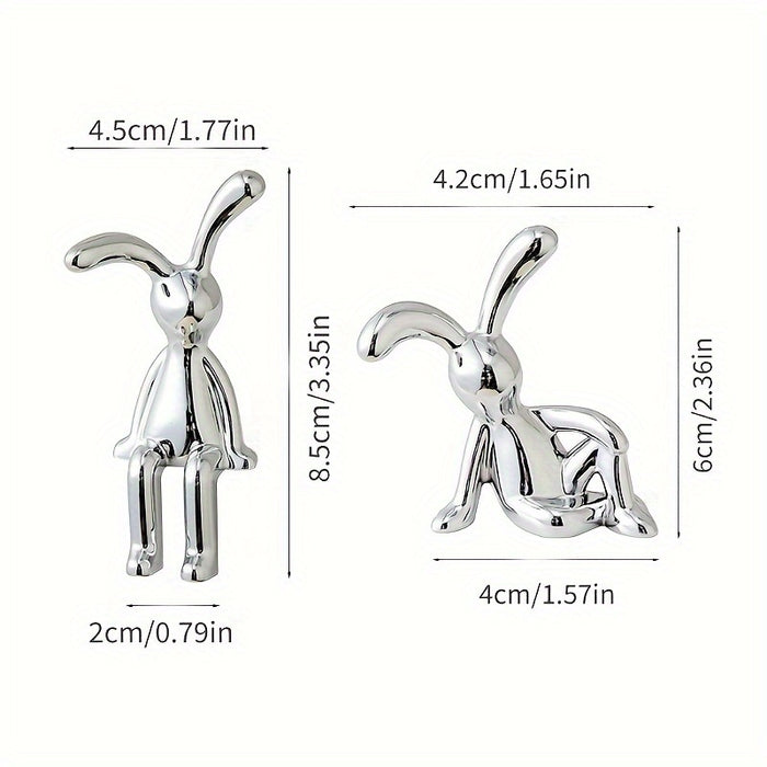 Set Of 2 Nordic Style Creative Rabbit Ornaments, Silver-Plated Rabbit Statue Desktop Decoration, Creative Desktop Craft, A Gift For A Friend