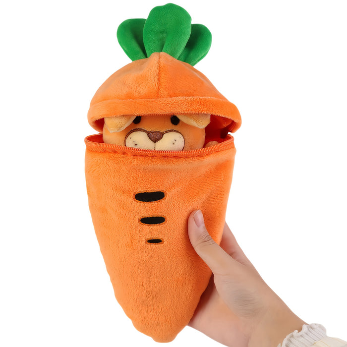 Easter Bunny Plush Toy with Zip-Up Carrot Hideaway - 11" Orange Polyester Stuffed Animal, Perfect for Birthday & Holiday Gifts, Cozy Sofa Decor
