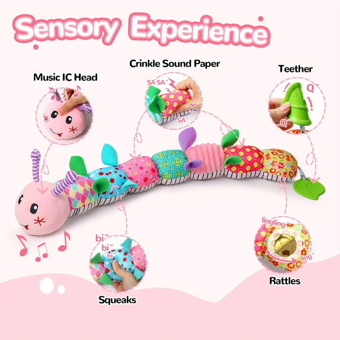 Nfant Youngsters Musical Stuffed Animal Toys for 0-3-6-12 Months, with Multi-Sensory Crinkle, Rattle And Textures, Youngsters Tummy Time Toys for Youngsters, Youngsters Boy Girl Gifts, Purple for CATERPILLAR