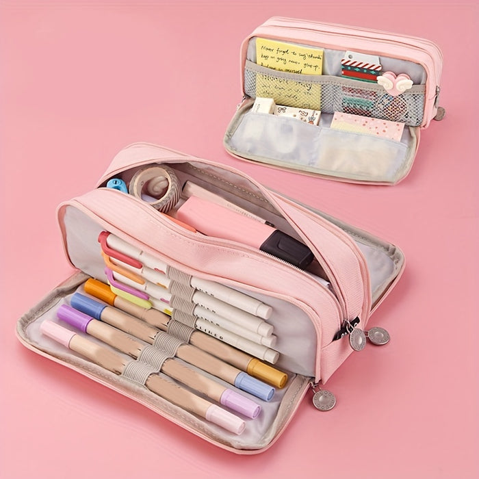 Large Capacity 3-Layer Pencil Case for Students: Japanese/Korean Style Multifunctional Pencil Bag