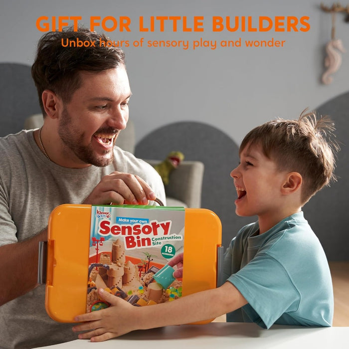 DIY Construction Sensory Bin for Toddlers with Glow in The Dark Stones, Sandbox with Lid Castle Building kit, Preschool Learning Activities Gifts for Boys Girls Age 3+