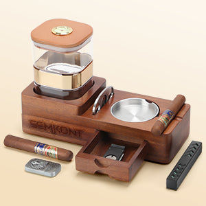 Cigar Humidor Cigar Ashtray Set Wooden Jar With Hygrometer Humidifier Cigar Gifts for Men
