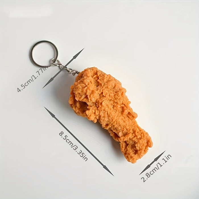 Simulation Fried Chicken Keychain Cute Funny PVC Key Chain Ring Purse Bag Backpack Charm Earbud Case Cover Accessories Photo Booth Props Gift