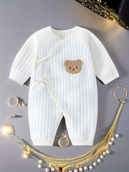 Youngsters Onesie with Cute Bear Print, 100% Cotton Knit Fabric, Long Sleeve Crew Neck Jumpsuit for Boys and Girls, Loose Fit Fall/Winter Outfit, Machine Washable - Ideal Youngsters Gift, for Outdoor, Perfect for Outdoor
