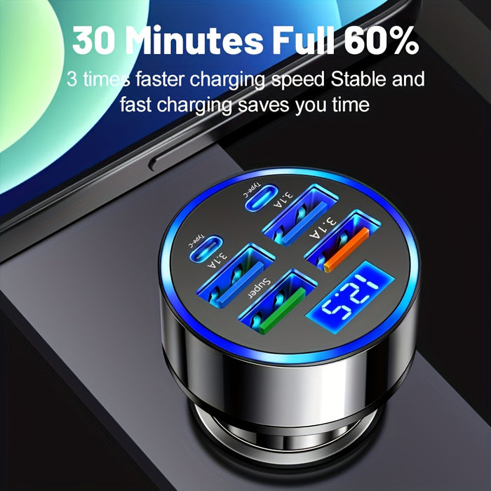 New Car Charger QC3.0 Fast Six-in-One Multi-Function Dual PD Car Adapter with Digital Display