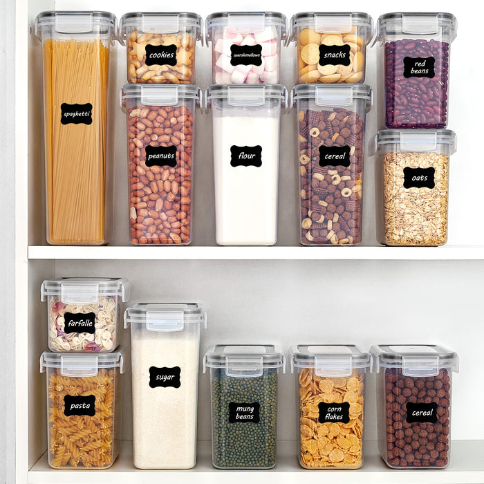 Vtopmart 32pcs Food Storage Container Set, Kitchen Organizers And Storage, Sealing Can, BPA-Free Plastic Airtight Pantry Container with Lids for Cereal, Flour And Sugar, Includes 32 Labels (Black)