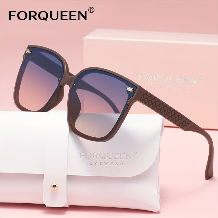 FORQUEEN Trendy Women's Polarized Fashion Glasses - Oversized Fashion Shades with Metal Hinges, Stylish Gradient Purple to Gray Design, Includes Protective Case for Summer Style