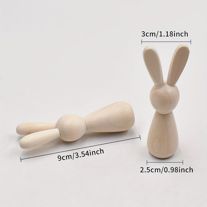 5pcs Easter DIY Painted Wooden Rabbit Creative Graffiti Small Wooden People Wooden Rabbit Decoration