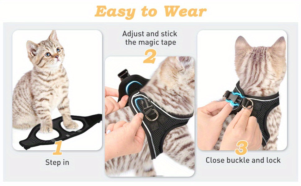 Escape-Proof Cat Harness & Leash Set: Reflective Soft Mesh Vest for Safe Outdoor Adventures with Your Kitten