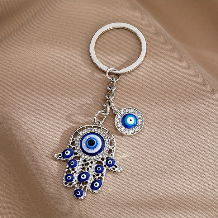 Alloy Eye Keychain Amulet Zircon Key Ring Purse Bag Backpack Car Charm For Ramadan Father's Day
