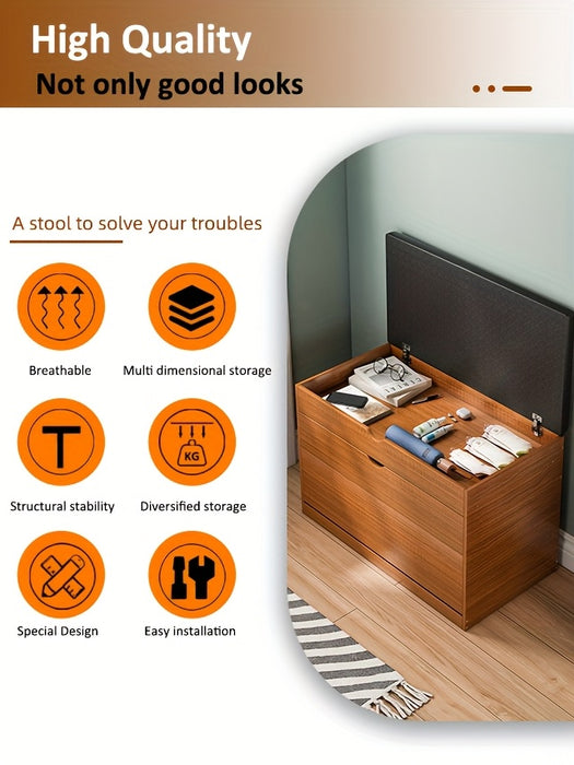 Pine Wood Shoe Bench with Cushioned Seat, Three-Tier Footwear Rack, and Storage Cabinet - Ideal for Bedroom or Entryway, Multi-Compartment Design, No Assembly Required, Shoes Organizer Storage