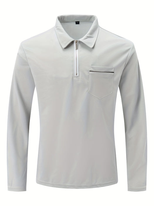 Men's Casual Long Sleeve Zipper Lapel Shirt with Chest Pocket, Spring/Fall Outdoor Wear