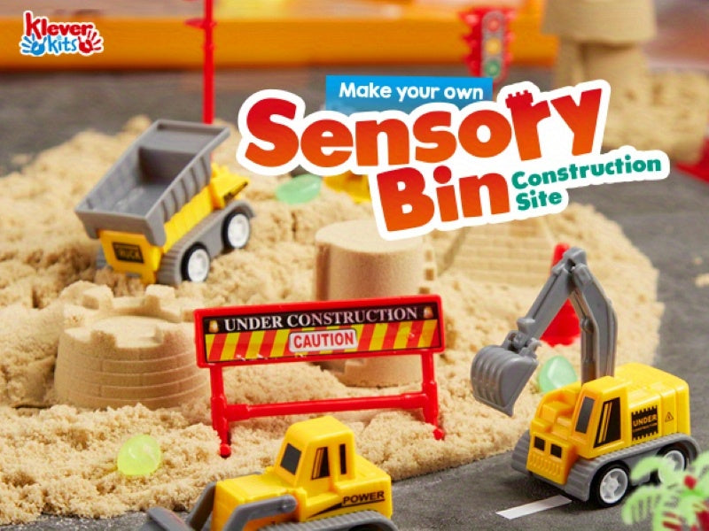 DIY Construction Sensory Bin for Toddlers with Glow in The Dark Stones, Sandbox with Lid Castle Building kit, Preschool Learning Activities Gifts for Boys Girls Age 3+