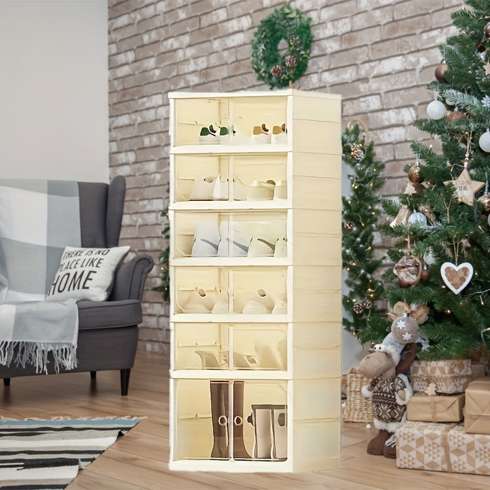 Portable Shoe Rack Organizer With Transparent Door, Foldable And Stackable Shoe Storage Cabinet