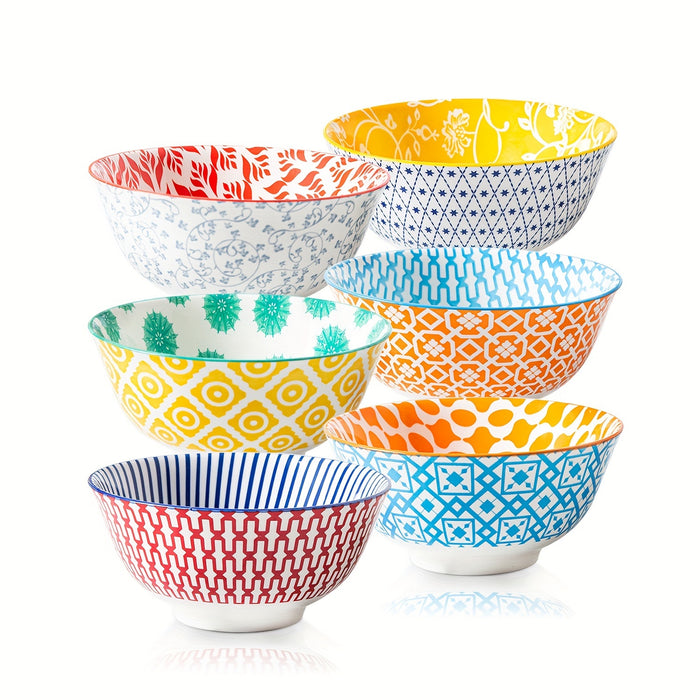 6pcs, Cerkik Ceramic Soup Bowls Set, 12oz/24oz, Porcelain Deep Cereal Bowl, Large Kitchen Dinner Bowl for Eating Salad, Dessert, Pasta, Noodle, Rice, Oatmeal, Microwave Dishwasher Oven Safe, Valentine's Day, Weddings, Vintage