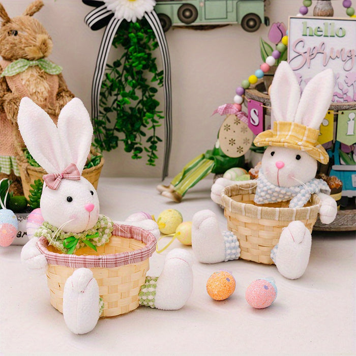 1pc/2pcs Easter Fun Creative Storage Rabbit Holding a Basket Used for Holiday Decoration Party Center Decoration