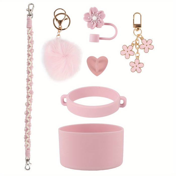Handwoven Carrying Strap for Water Bottles, Sports Cup Handle, Silicone Bottom Protective Sleeve, Straw Lid Accessories for Cups.