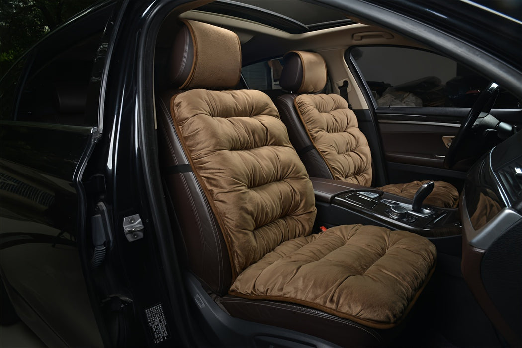 New Car Seat Cushion for Winter, Plush Front Single Seat, Thickened for Winter Use, Universal Car Mat with Backrest, Compatible Seat Cover.