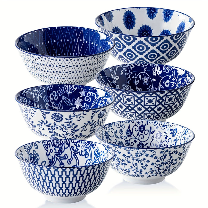 6pcs, Cerkik Ceramic Soup Bowls Set, 12oz/24oz, Porcelain Deep Cereal Bowl, Large Kitchen Dinner Bowl for Eating Salad, Dessert, Pasta, Noodle, Rice, Oatmeal, Microwave Dishwasher Oven Safe, Valentine's Day, Weddings, Vintage