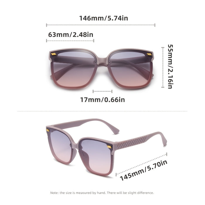 FORQUEEN Trendy Women's Polarized Fashion Glasses - Oversized Fashion Shades with Metal Hinges, Stylish Gradient Purple to Gray Design, Includes Protective Case for Summer Style