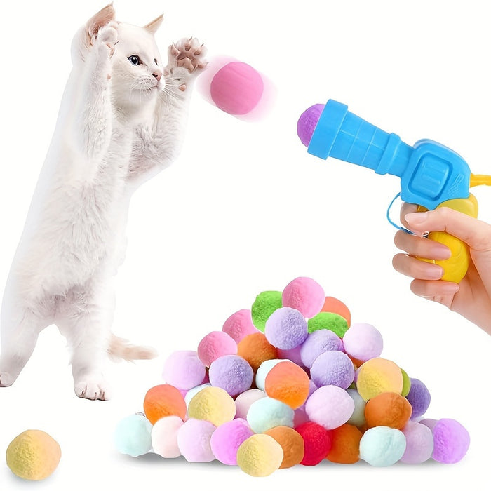 It includes a launcher and a pack of 100 fluffy plush balls, suitable for indoor cats, a toy for exercising cats, increasing love and trust between you and cats. Cats will eagerly look forward to interacting with you and buil