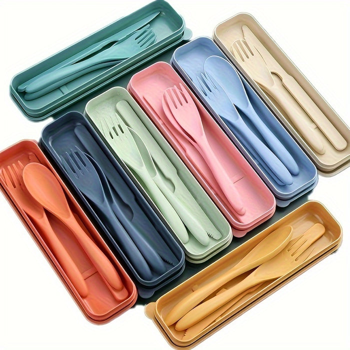 3 In 1 Camping Utensil Set - Reusable Utensils Set With Case, Travel Utensils, Portable Utensils Set - Plastic Case - For Outdoor Enthusiasts & Travelers - Perfect for Camping, Picnics & Everyday Use