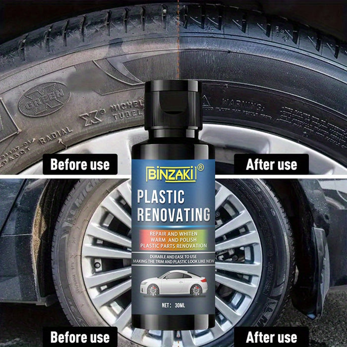 Binzaki Plastic Renovating Wax, 2.03oz, Black Interior Dashboard Shine Restorer, ABS Resin Repair Cream, Whitening Restoration Paste, Leather Sofa Seat Care, Car Tire Gloss Enhancer