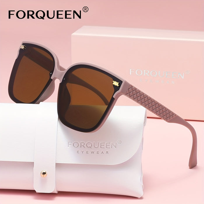 FORQUEEN Trendy Women's Polarized Fashion Glasses - Oversized Fashion Shades with Metal Hinges, Stylish Gradient Purple to Gray Design, Includes Protective Case for Summer Style