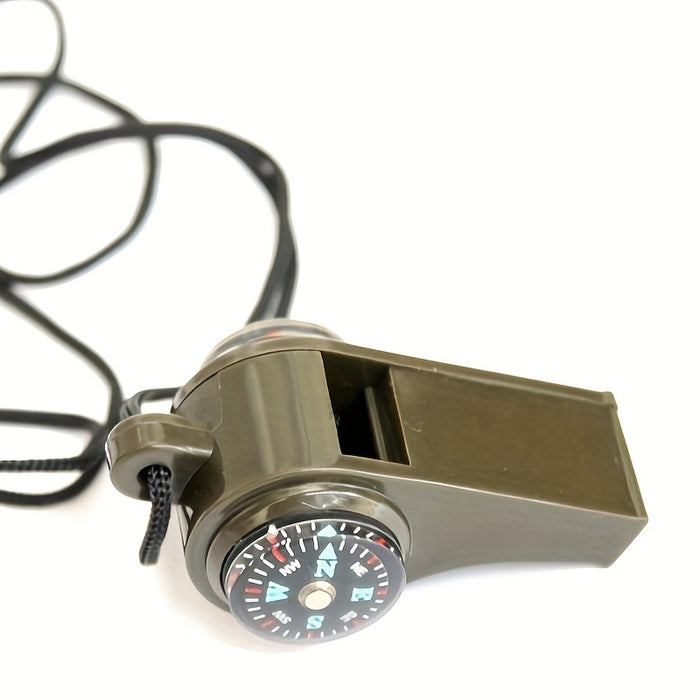 1pc 3-in-1 Emergency Survival Whistle with Compass and Thermometer for Camping, Hiking, and Outdoor Activities