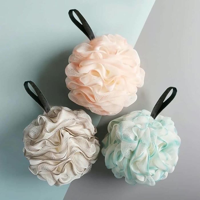 Luxury Soft 3pcs/set PE Bath Sponge - Gentle Exfoliating, Deep Cleansing, Skin Massage, Refreshing Bath Experience with Pearl Embellishment