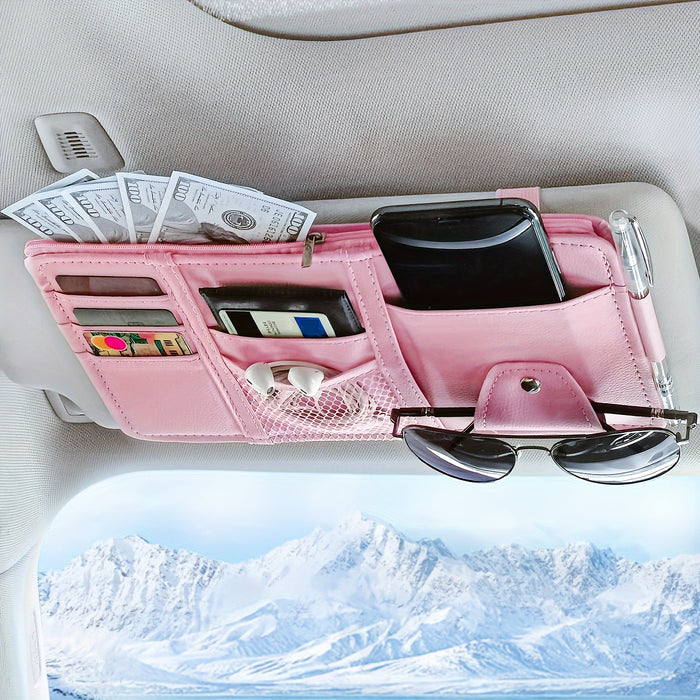 Car Sun Visor Organizer, Car Glasses Clip Storage Pocket Sunglasses Holder With Zipper Pocket For Car, Truck, SUV Auto Interior Accessories