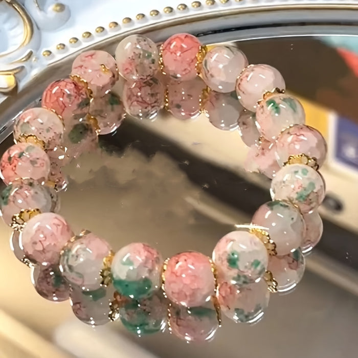 1pc Spring Series Glass Beaded Bracelet, Ancient Style Floral Pattern Bracelet For Girls, Chinese Style Bracelet