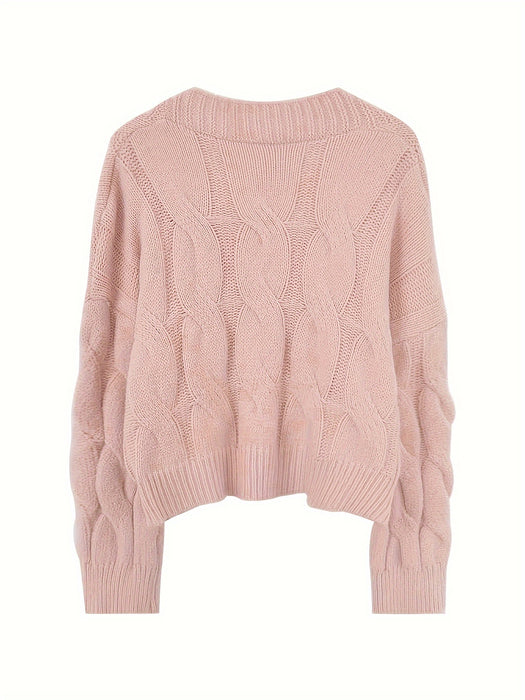 Women's Casual V-Neck Cardigan - Loose Fit, Long Sleeve, Button-Up Knit Sweater in Light Pink, Stretchy Polyester Blend, Perfect for Spring/Fall, Casual Wear|Buttonup Knitwear|Stylish Texture