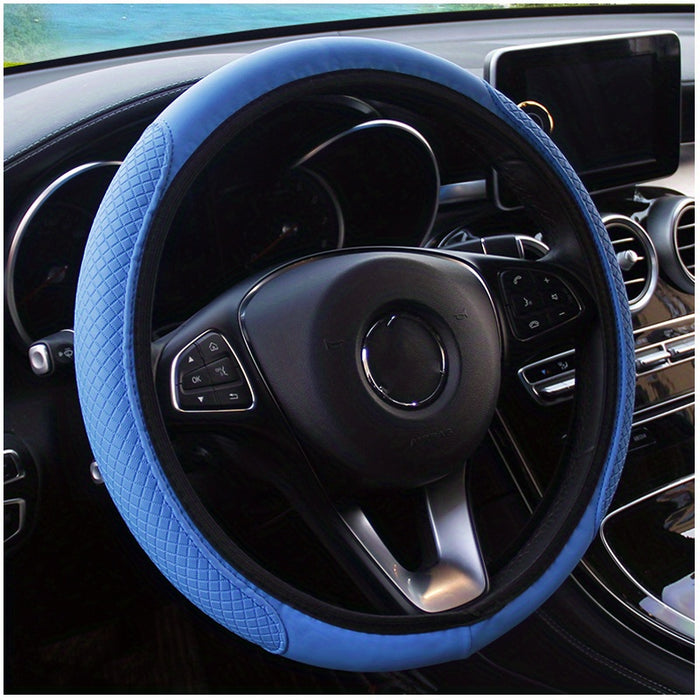 Embossed Faux Leather Car Steering Wheel Cover, Soft Comfortable Grip, Universal Fit 14.57-14.96inch Diameter, Automotive Accessory without Inner Ring